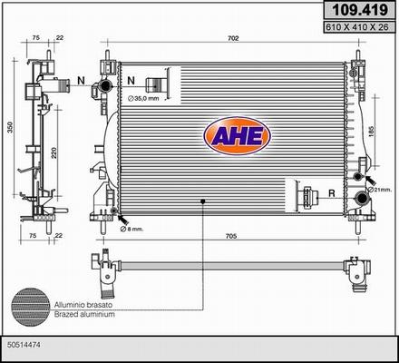 AHE 109.419 - Radiator, engine cooling www.parts5.com