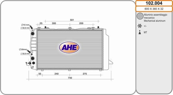 AHE 102.004 - Radiator, engine cooling www.parts5.com
