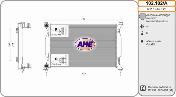 AHE 102.102/A - Radiator, engine cooling www.parts5.com