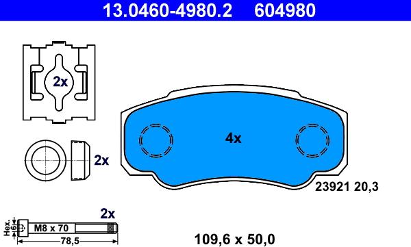 ATE 13.0460-4980.2 - Brake Pad Set, disc brake www.parts5.com