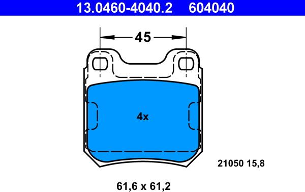 ATE 13.0460-4040.2 - Brake Pad Set, disc brake www.parts5.com