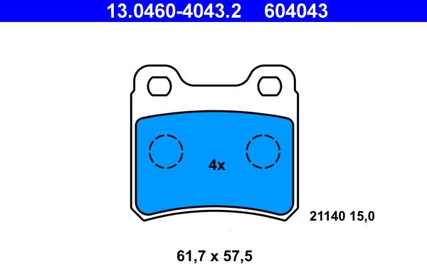 ATE 13.0460-4043.2 - Brake Pad Set, disc brake www.parts5.com