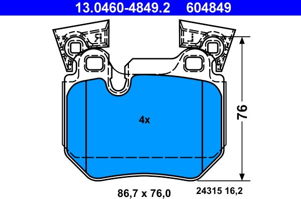 ATE 13.0460-4849.2 - Brake Pad Set, disc brake www.parts5.com