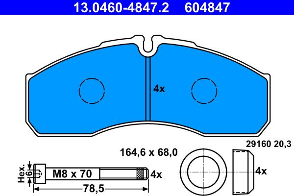 ATE 13.0460-4847.2 - Brake Pad Set, disc brake www.parts5.com