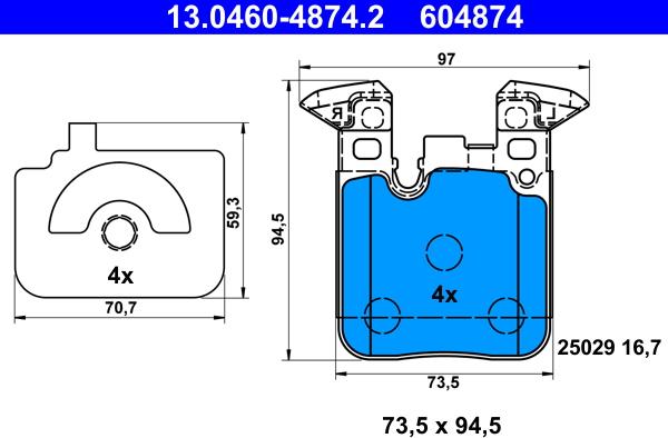 ATE 13.0460-4874.2 - Brake Pad Set, disc brake www.parts5.com