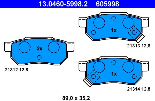 ATE 13.0460-5998.2 - Brake Pad Set, disc brake www.parts5.com