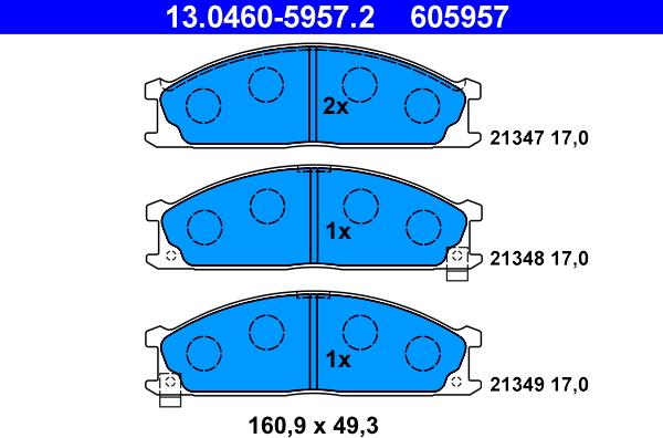 ATE 13.0460-5957.2 - Brake Pad Set, disc brake www.parts5.com