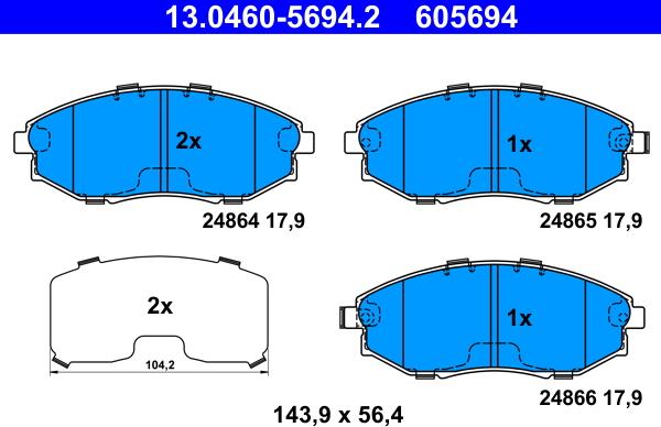 ATE 13.0460-5694.2 - Brake Pad Set, disc brake www.parts5.com
