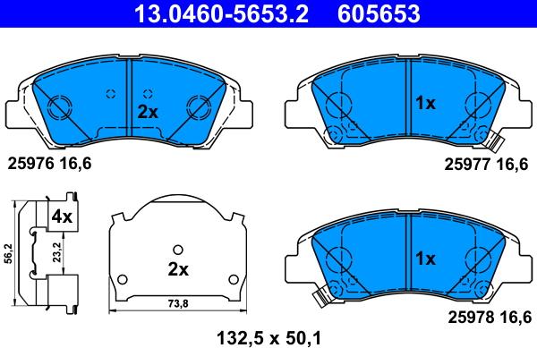 ATE 13.0460-5653.2 - Brake Pad Set, disc brake www.parts5.com