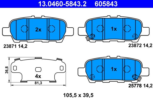 ATE 13.0460-5843.2 - Brake Pad Set, disc brake www.parts5.com