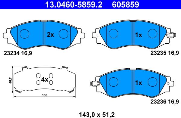 ATE 13.0460-5859.2 - Brake Pad Set, disc brake www.parts5.com