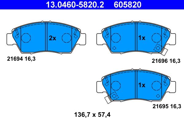 ATE 13.0460-5820.2 - Brake Pad Set, disc brake www.parts5.com