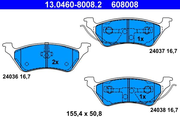ATE 13.0460-8008.2 - Brake Pad Set, disc brake www.parts5.com