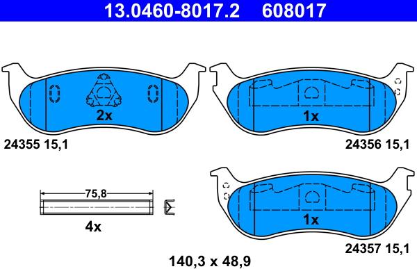 ATE 13.0460-8017.2 - Brake Pad Set, disc brake www.parts5.com