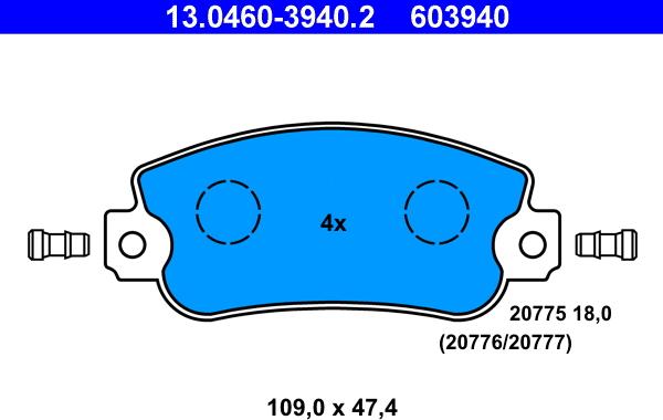 ATE 13.0460-3940.2 - Brake Pad Set, disc brake www.parts5.com