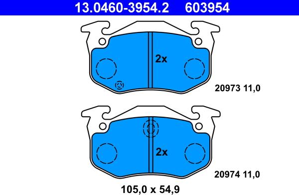ATE 13.0460-3954.2 - Brake Pad Set, disc brake www.parts5.com