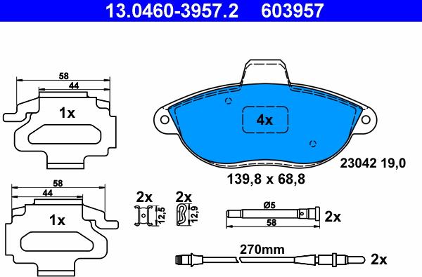 ATE 13.0460-3957.2 - Brake Pad Set, disc brake www.parts5.com