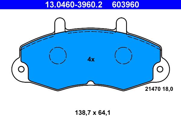 ATE 13.0460-3960.2 - Brake Pad Set, disc brake www.parts5.com