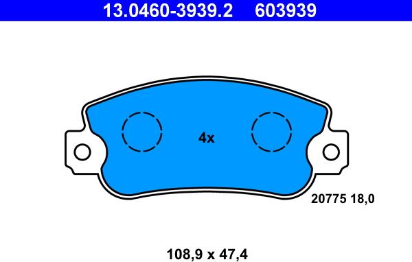 ATE 13.0460-3939.2 - Brake Pad Set, disc brake www.parts5.com