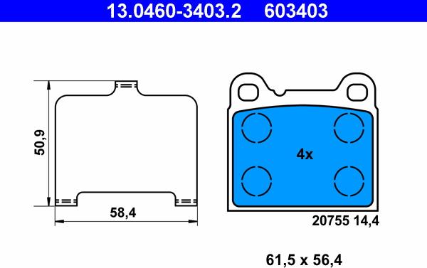 ATE 13.0460-3403.2 - Brake Pad Set, disc brake www.parts5.com