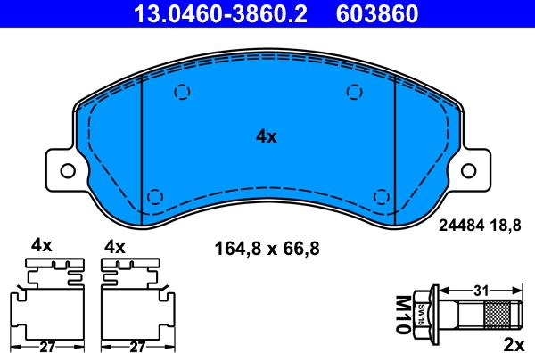 ATE 13.0460-3860.2 - Brake Pad Set, disc brake www.parts5.com