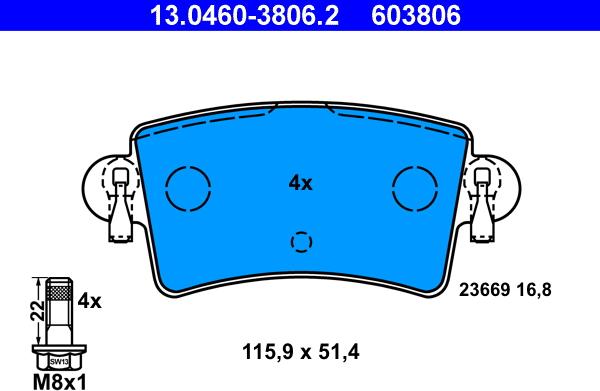 ATE 13.0460-3806.2 - Brake Pad Set, disc brake www.parts5.com