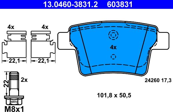 ATE 13.0460-3831.2 - Brake Pad Set, disc brake www.parts5.com