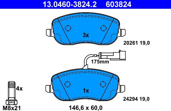 ATE 13.0460-3824.2 - Brake Pad Set, disc brake www.parts5.com