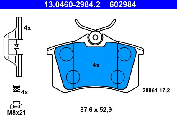 ATE 13.0460-2984.2 - Brake Pad Set, disc brake www.parts5.com