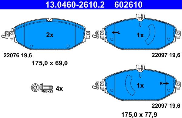 ATE 13.0460-2610.2 - Brake Pad Set, disc brake www.parts5.com