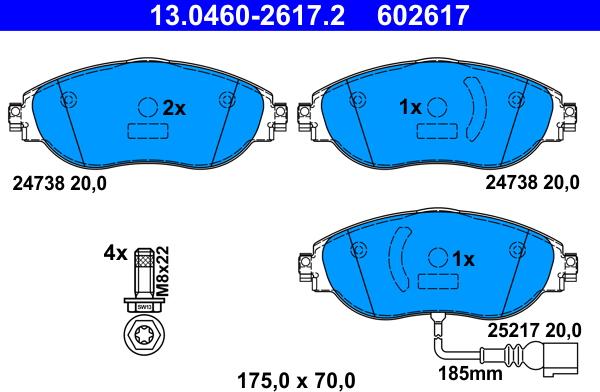 ATE 13.0460-2617.2 - Brake Pad Set, disc brake www.parts5.com