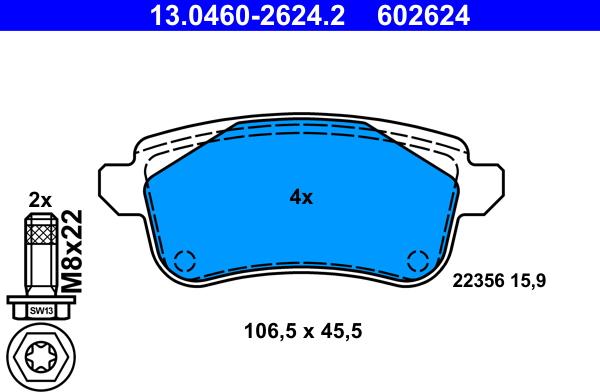 ATE 13.0460-2624.2 - Brake Pad Set, disc brake www.parts5.com