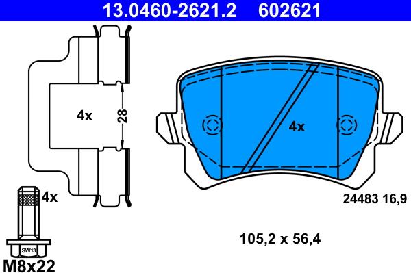 ATE 13.0460-2621.2 - Brake Pad Set, disc brake www.parts5.com