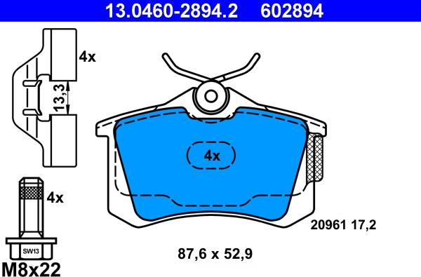 ATE 13.0460-2894.2 - Brake Pad Set, disc brake www.parts5.com