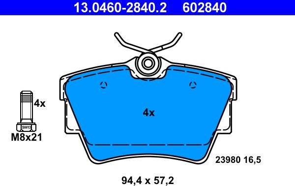 ATE 13.0460-2840.2 - Brake Pad Set, disc brake www.parts5.com