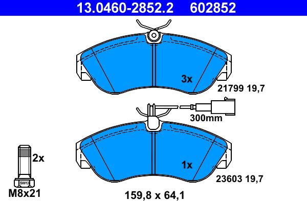 ATE 13.0460-2852.2 - Brake Pad Set, disc brake www.parts5.com