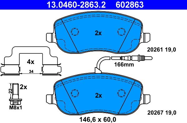 ATE 13.0460-2863.2 - Brake Pad Set, disc brake www.parts5.com