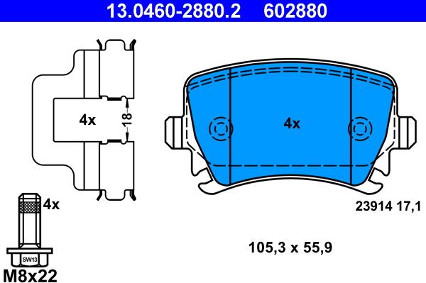 ATE 13.0460-2880.2 - Brake Pad Set, disc brake www.parts5.com