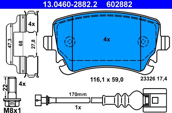 ATE 13.0460-2882.2 - Brake Pad Set, disc brake www.parts5.com