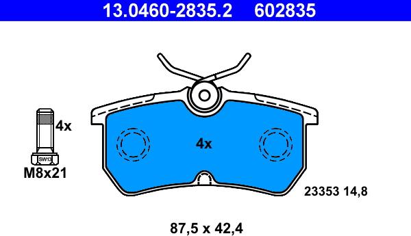 ATE 13.0460-2835.2 - Brake Pad Set, disc brake www.parts5.com
