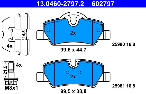 ATE 13.0460-2797.2 - Brake Pad Set, disc brake www.parts5.com