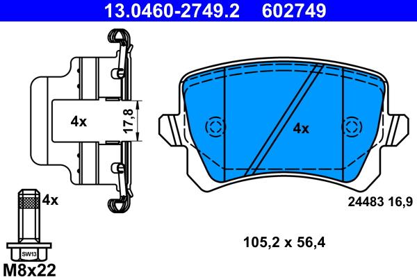 ATE 13.0460-2749.2 - Brake Pad Set, disc brake www.parts5.com