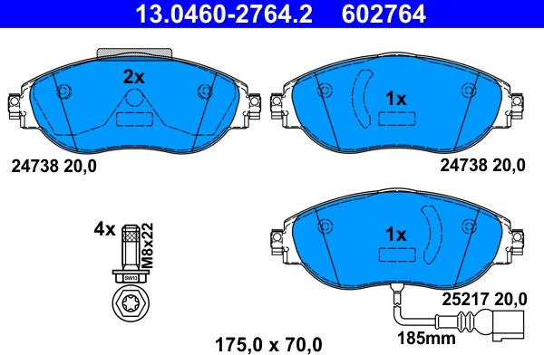 ATE 13.0460-2764.2 - Brake Pad Set, disc brake www.parts5.com