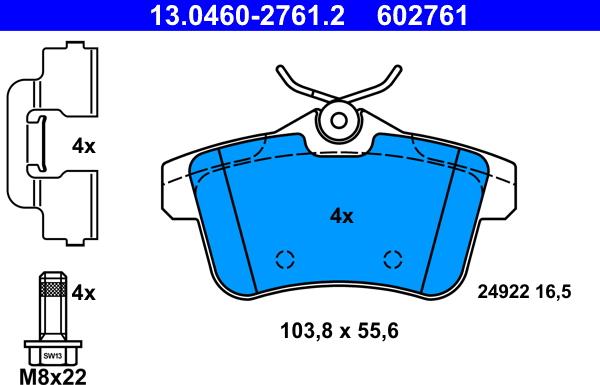 ATE 13.0460-2761.2 - Brake Pad Set, disc brake www.parts5.com