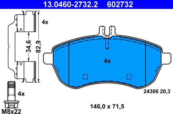 ATE 13.0460-2732.2 - Brake Pad Set, disc brake www.parts5.com
