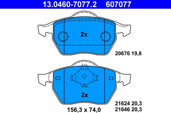 ATE 13.0460-7077.2 - Brake Pad Set, disc brake www.parts5.com