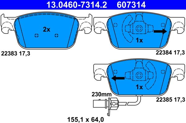 ATE 13.0460-7314.2 - Brake Pad Set, disc brake www.parts5.com