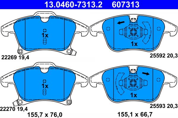 ATE 13.0460-7313.2 - Brake Pad Set, disc brake www.parts5.com