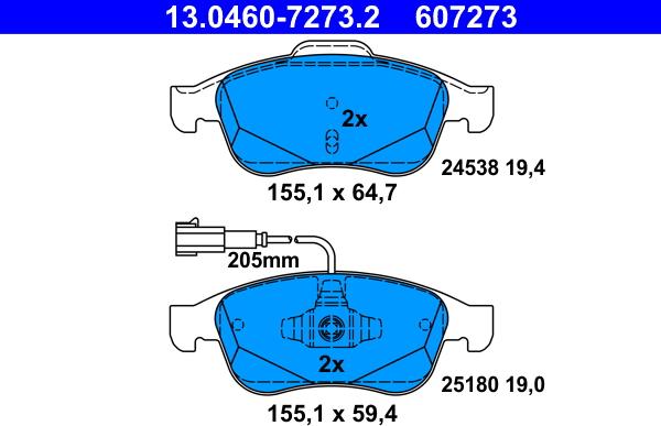 ATE 13.0460-7273.2 - Brake Pad Set, disc brake www.parts5.com
