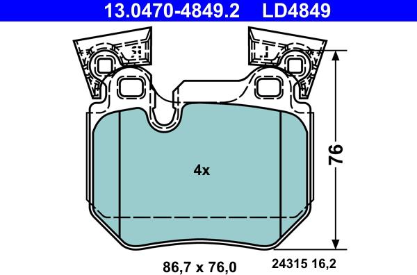 ATE 13.0470-4849.2 - Brake Pad Set, disc brake www.parts5.com